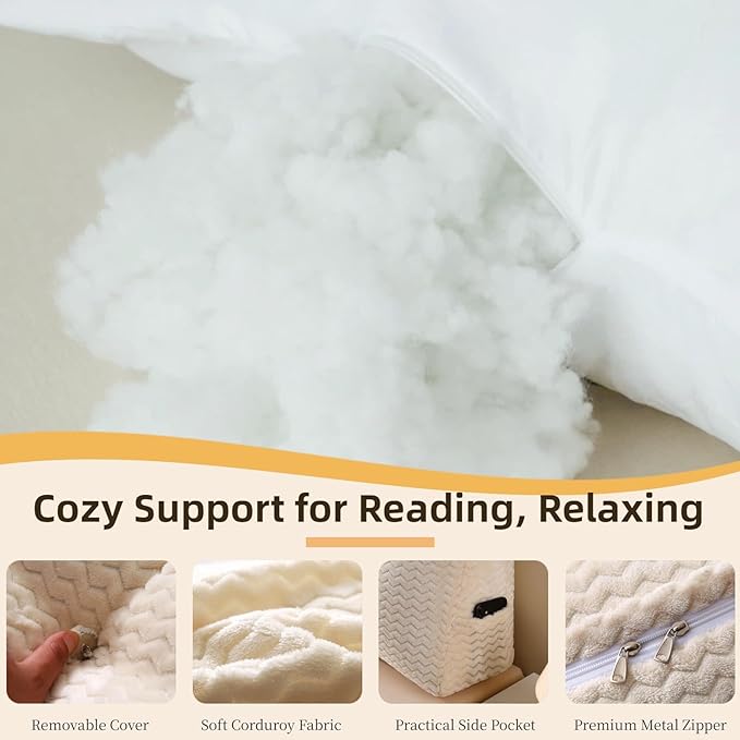 Headboard Pillow Twin Size, Reading Pillow for Bed, Wave Pattern Wedge Pillow, Tufted Backrest Support, Headboard Substitute, Beige