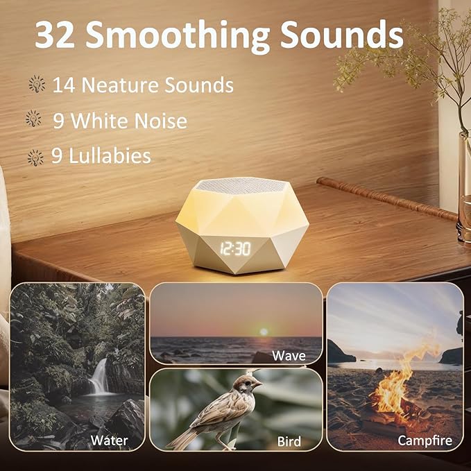 White Noise Sound Machine, Baby Sound Machine for Sleeping, 8 Night Light Colors, 32 Soothing Sounds, 4 Timer, Smart App & Touch Control, Portable Sleep Machines for Baby Kids Adults Home Travel