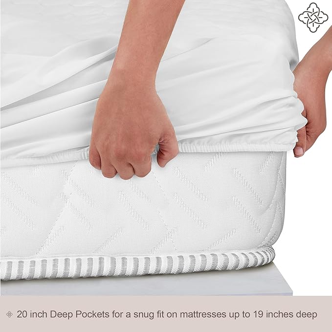 Bioweaves 100% Organic Cotton Mattress Pad Cover, GOTS Certified Cooling 300GSM Quilted Fitted Mattress Topper & Protector with Soft Cotton Wadding - White, 20 Inch Deep Pocket, Queen