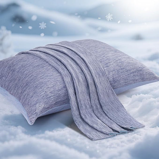 Elegear Cooling Pillow Cases for Hot Sleepers, Japanese Q-Max 0.5 Cooling Pillowcases, Both Sides(Cooling/Cotton), Breathable Soft Pillowcase for Hair and Skin, Set of 2-Blue (King (20" x 36"))