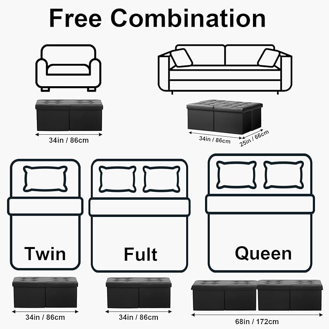 AmasSmile Footrest Ottoman Bench with Storage,34Inch Black Leather Footstool, Coffee Table, Padded Seat, Storage Chest,Blanket Store with Flipping Lid for Livingroom and Bedroom