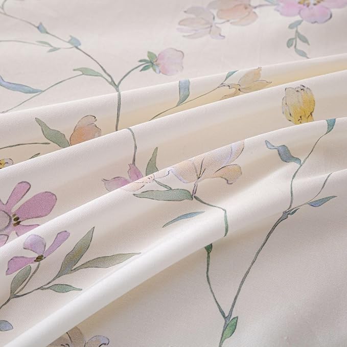 OAITE Duvet Cover Set King Size Floral Pattern Ultra Soft 100% Cotton Duvet Cover Sets 3-PC, Breathable Duvet Cover with Zipper Closure & Corner Ties(2 Pillow Shams,1 Duvet Cover)