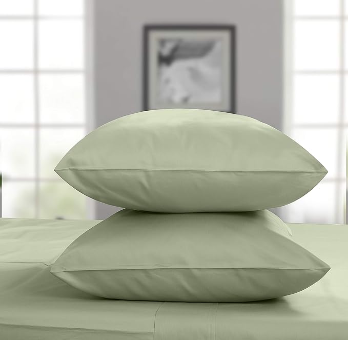 Threadmill Luxury Pillow Cases King Size Set of 2 | 1200 Thread Count 100% USA Supima Cotton | Soft Solid Sateen, Breathable Pillow Covers Fits King Pillows | Sage Green