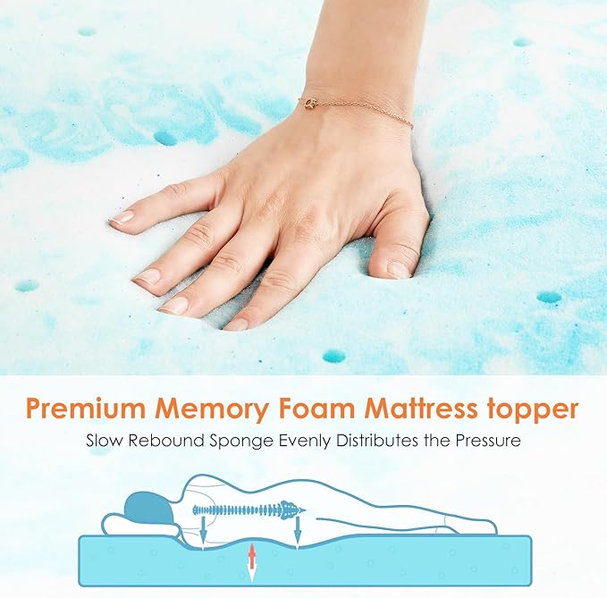 Sweetcrispy Mattress Topper King, 2 Inch Thick Memory Foam Gel Infused Cooling Toppers Pad for King Size Bed, Sleeper Sofa, RV, Camper, CertiPUR US Certified, Ventilated and Breathable