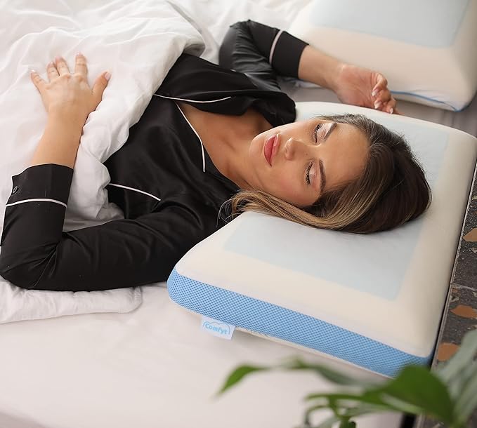 Cervical Pillow Cooling Orthopedic Memory Foam Pillows for Back Stomach Side Sleeper - Sleeping Travel Neck Gusseted Bed Pillow Gel Layer Provides Coolness Removable Washable Cover