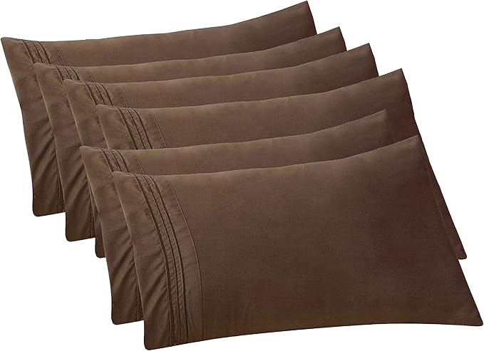 Elegant Comfort 6-PACK Solid Pillowcases 1500 Premium Hotel Quality Microfiber - Smooth Weave, Wrinkle and Stain Resistant, Easy Slip-On, 6-Piece Set, Standard/Queen Pillowcase, Brown