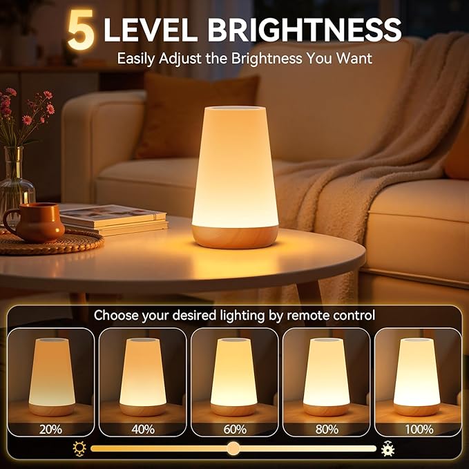 Auxmir Rechargeable LED Night Light, Touch & Remote Control Bedside Lamp with 13 Colors, 5 Brightness Levels, Portable Table Lamp for Kids Baby Nursery, Bedroom, Bathroom, Camping, Light Brown