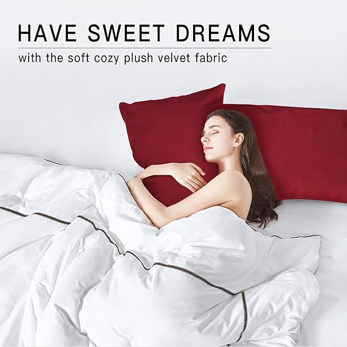 StangH Christmas Pillowcase for Decor, Velvet Pillow Covers with Zipper Closure, Soft Cozy Feeling for Sleeping, Queen Size (Red, 20 x 30 inches) Pillow Cases Set of 2