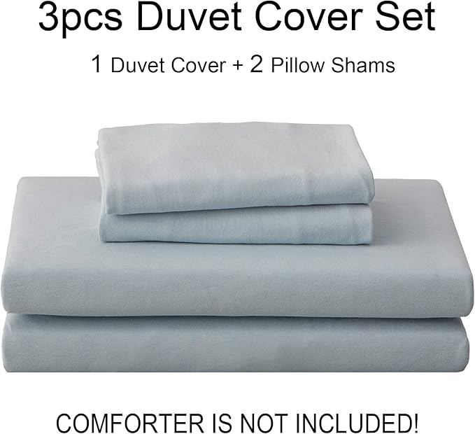 PURE ERA Jersey Knit Duvet Cover Set 100% T-Shirt Cotton Super Soft Comfy 3pc Bedding Set with Zipper Closure (Solid Light Blue, Queen)