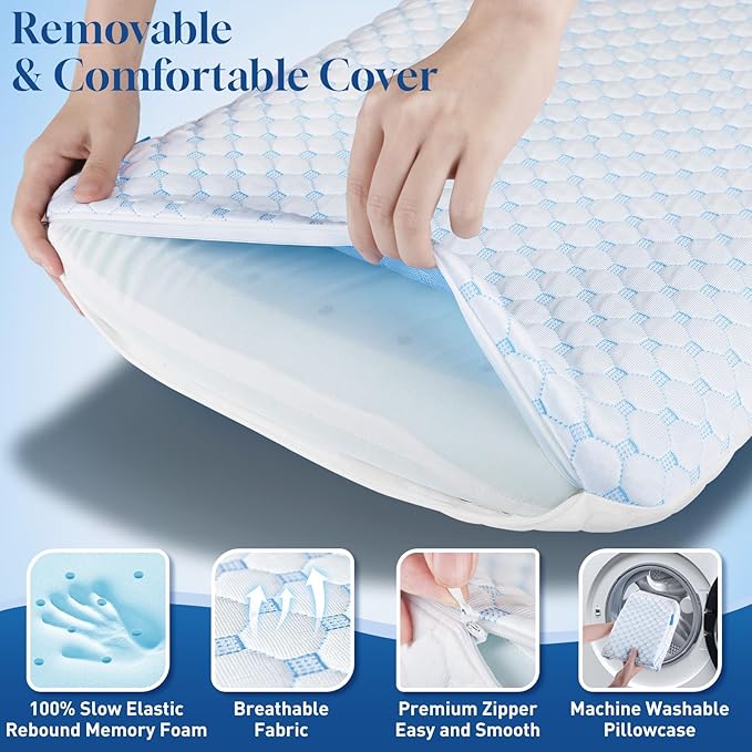 CloudBliss Thin Pillow 2.75” for Stomach & Back Sleepers – Ultra Slim Memory Foam Flat Pillow for Sleeping, Low Profile, Supports Cervical Neck Alignment, Reversible 2-Sided Breathable Cover, Standard
