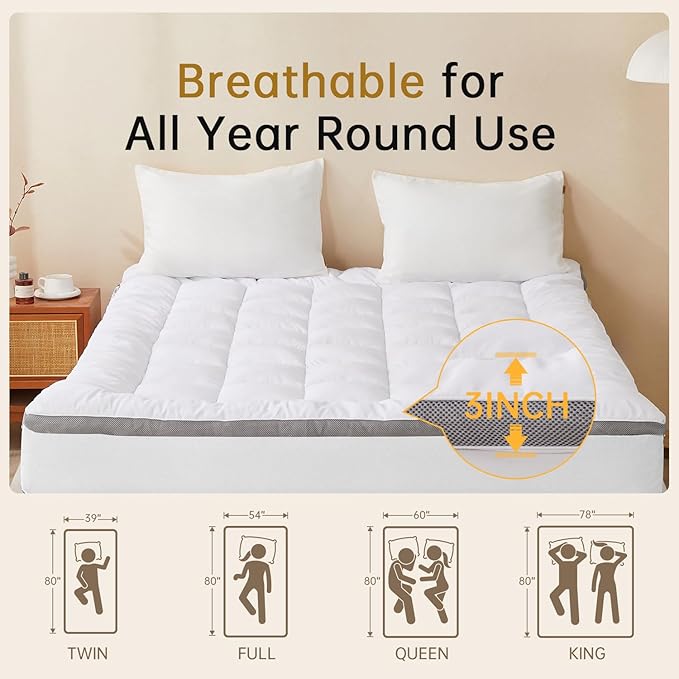 SAPHREAS 3 Inch Memory Foam Mattress Topper King Size with 8-20 inches Stretchable Pockets, Soft Pillow Top Mattress Pad for Back Pain Relief with Breathable Air Mesh Sides