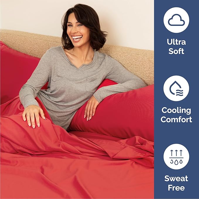 Queen 6 Piece Sheet Set - Comfy, Breathable & Cooling - Soft Hotel Luxury Bedding for Women, Men, Kids, Teens & Children - 1 Flat & 1 Fitted Sheet & 4 Pillowcases w/ Deep Pockets - Wrinkle Free - Red