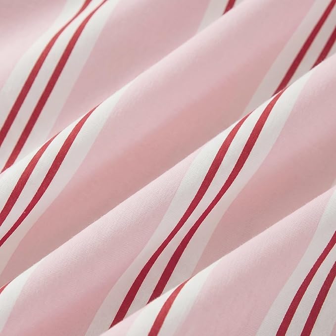 Merryword King Size Pillowcases, 100% Cotton Pillow Cases, Pink Striped Pillowcases, Soft Breathable Ribbon Stripe Pillow Covers, Set of 2
