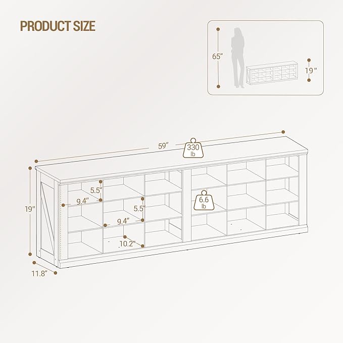 Hzuaneri Farmhouse Shoe Storage Bench, Entryway Shoe Cubby Bench, Widened Wooden Shoes Cubbies with Compartments, Shoes Rack Benchs for Cloakroom, Entryway, Antique White SB54514X