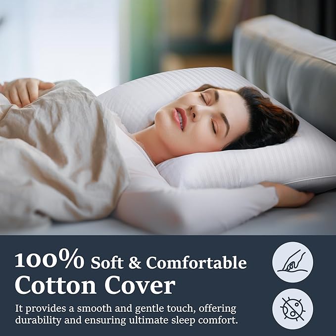 COZSINOOR Goose Feather Pillows Queen Size - Pack of 2, Hotel Down Bed Pillow for Sleeping, Soft 600 TC Cotton Cover, Fluffy Support Surround Fill Down Alternative, Softer
