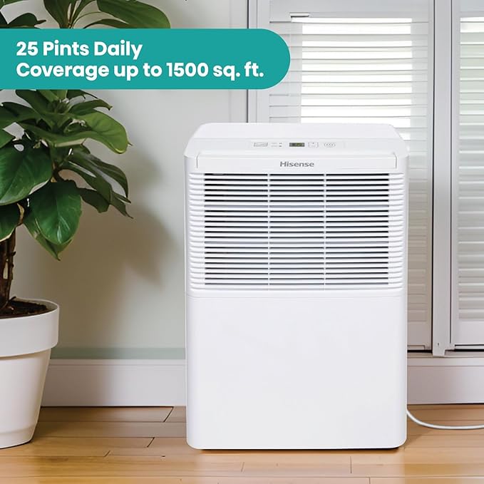 Hisense 25 Pint Small Compact Portable Dehumidifier, Energy Efficient Quiet Humidity Absorber Moisture Extractor for Bathroom Bedroom Room Garage Attic Home Crawl Space Closet