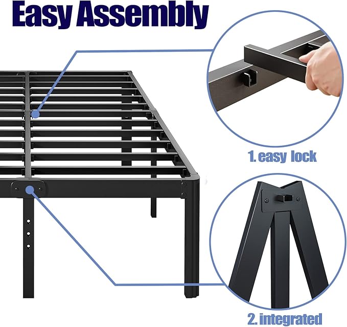 Hunlostten 18in High Heavy Duty California King Bed Frames No Box Spring Needed, Metal Platform Cal King Bed Frame with Round Corners, Easy Assembly, Noise Free, Black