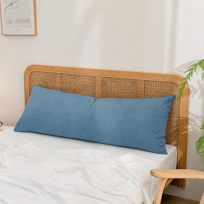 BESTOUCH 100% Washed Cotton Pillowcase for Hair and Skin Linen Feel Soft Comfortable Breathable 1 Pcs Pillow Case with Envelope Closure Solid Dark Blue Body 20x54 Inches