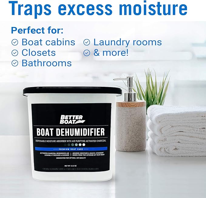 Moisture Absorber 6 Pack with Activated Charcoal Dehumidifier Bucket, Unscented Odor Absorber for Closet Basement Bathroom Boat RV, Disposable - Better Boat
