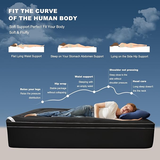 BEDLORE King Mattress Topper, Thick Pillow Top Pad for Back Pain Relief, Soft Mattress Cover with Deep Pockets 6-18 inch(Black)