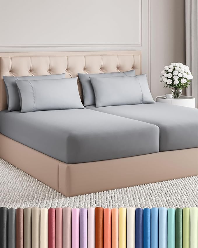 Split King 7 Piece Sheet Set - Comfy, Breathable & Cooling - Soft Hotel Luxury Bedding for Women, Men, Kids, Teens & Children - 1 Flat & 2 Fitted Sheets & 4 Pillowcases w/ Deep Pockets - Steel Blue