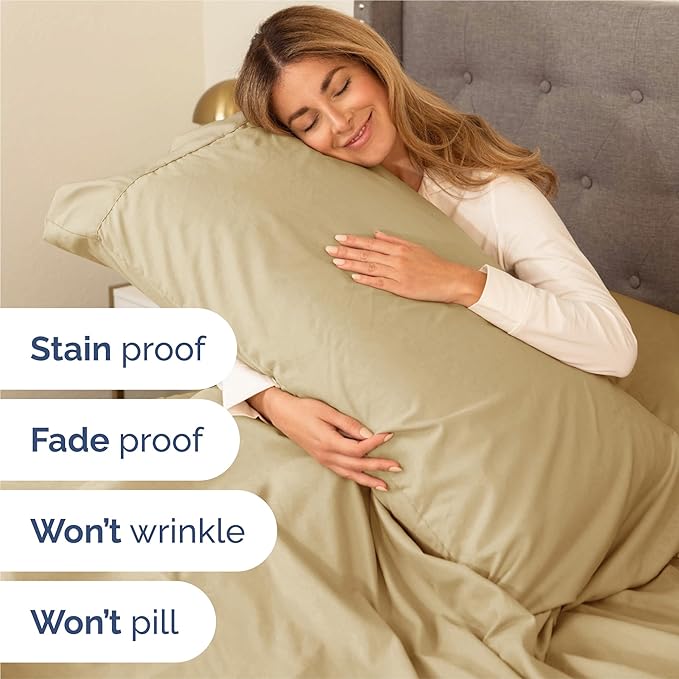 Split King 7 Piece Sheet Set - Comfy Breathable & Cooling - Hotel Luxury Bedding for Women, Men, Kids, Teens & Children - 1 Flat & 2 Fitted Sheets & 4 Pillowcases w/ Deep Pockets, Wrinkle Free - Beige