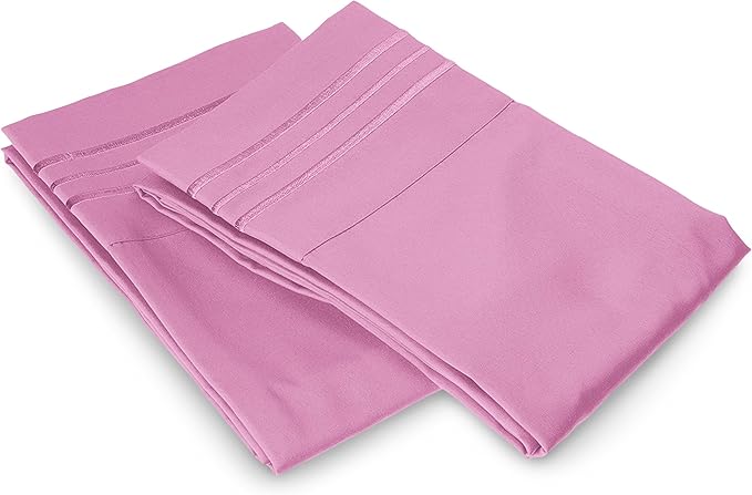 Elegant Comfort Luxury Ultra-Soft 2-Piece Pillowcase Set - 1500 Premium Hotel Quality Microfiber Double Brushed - Wrinkle Resistant, Standard/Queen, Light Pink