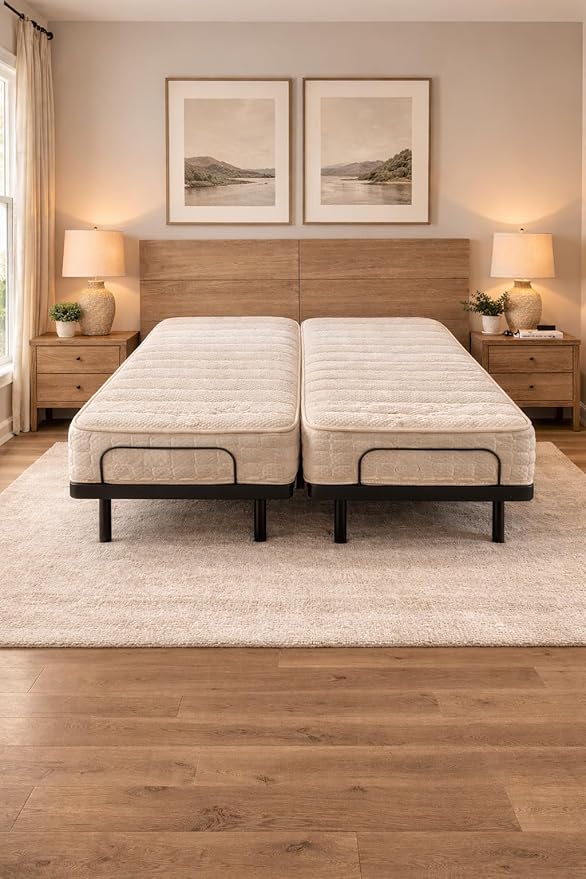 Split Queen Mattresses 100% Natural Dunlop Latex, 10 Inch, Adjustable Firmness, Organic Cotton Cover, 3 Layers