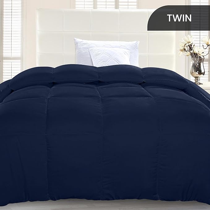 Utopia Bedding Twin Comforter Duvet Insert, Quilted Navy Comforter with Corner Tabs, Box Stitched Down Alternative Comforters Twin Size 64 x 88 inches