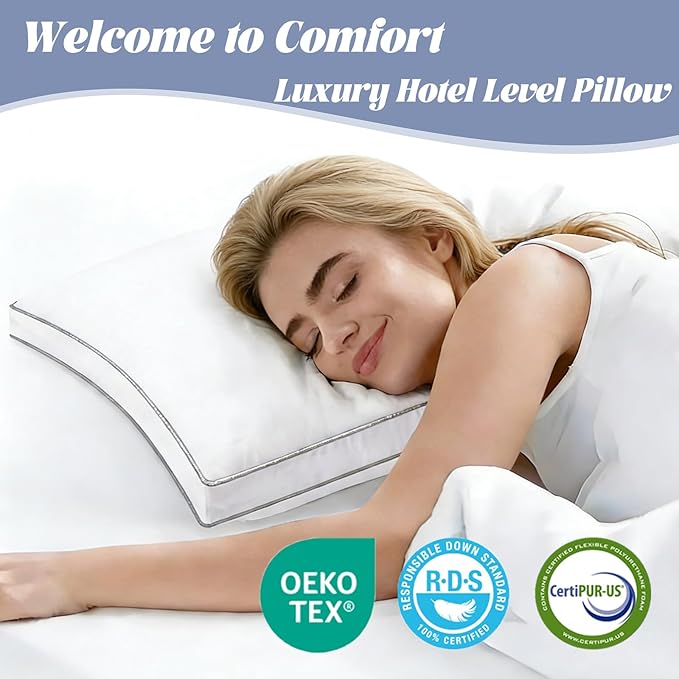 Luxury Goose Feather Down Pillows Queen Size Set of 2,Premium 3-Chamber Bed Pillows for Deep Sleep,900+ Fill Power,400 Count Cotton Shell,Hotel Quality Pillow for Side, Back Sleepers,20" x 28"