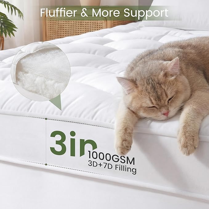 Queen Size Mattress Topper, 3 Inch Hybrid Filling for Balanced Sleep, Extra Thick Mattress Topper with Breathable Cover, Universal Fit for Bedrooms, Guest Rooms & RVs