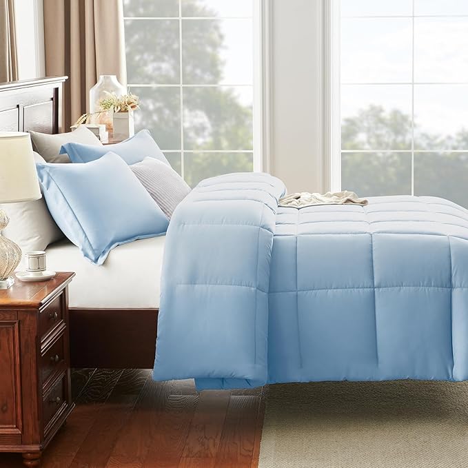 CozyLux Twin/Twin XL Comforter Set Baby Blue - 270GSM Box Stitched Bedding Set for College Dorm & Back to School, Lightweight All Season for Teen Boys, Girls, 2 Pcs with Comforter and Pillow Sham
