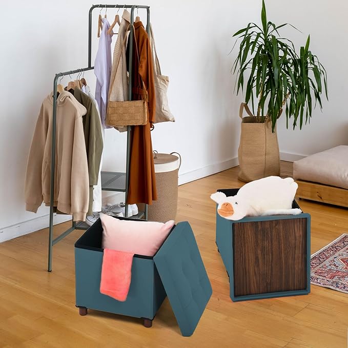 Dorriss Storage Ottoman, Ottoman with Storage for Living Room Ottoman Square Tray Bedroom Cube Foot Rest Stool with Legs Small Ottomans Coffee Table Lid Foldable Footstool Faxu Leather 15"