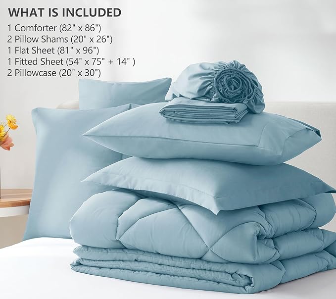 CozyLux Full Size Comforter Sets Light Blue - 7 Pieces Bed in a Bag Full, Luxury Soft Bed Set for All Seasons, Bedding Set with Down Alternative Comforter, Sheets, Pillowcases & Shams