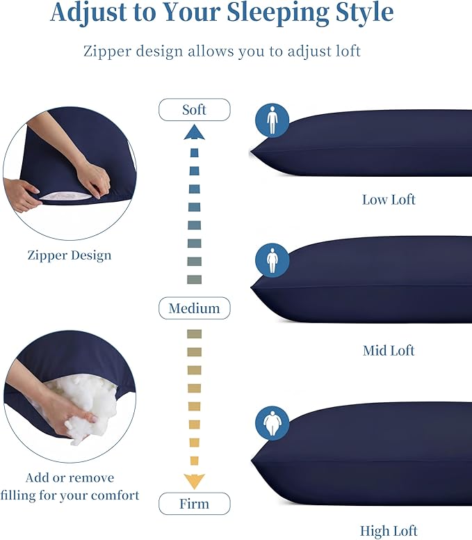 YZ HOME Memory Foam Body Pillow Insert - Full Body Pillow for Adults - Soft Large Long Bed Pillow for Side Sleeper (Navy, 20 Inchx54 Inch)