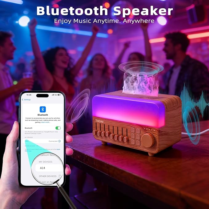 TMEHM 4-in-1 Sleep Sound Machine with White Noise & 8 Nature Sounds, Bluetooth Speaker, Night Light & Aroma Diffuser with Timer for Baby, Kids and Adults (Wood Grain Finish)