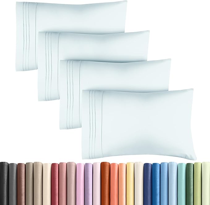 Queen Pillow Cases Set of 4 - Ultra Soft Hotel Quality Pillowcase Covers - Comfy, Cozy & Wrinkle Free - Shrinkage, Stain & Fade Resistant - Machine Washable Pillow Protectors - 4 Piece Set - Ice Blue