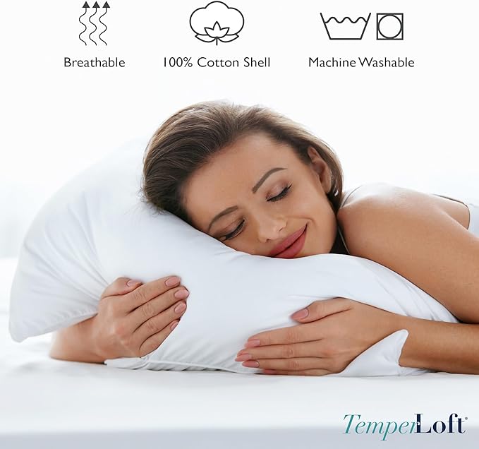 Manchester Mills TemperLoft Serenity Pillows Queen (Set of 2), Down/Down Alternative Fill, 20x30, 100% Cotton Cover, Found in Leading Hotels Nationwide Hospitality Quality Delivered to Your Home