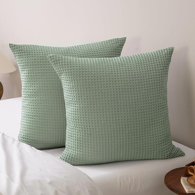 PHF Ultra Soft Waffle Weave Euro Shams Pillow Covers, No Filling, 2 Pack 26" x 26" Bed Cushion Covers, Breathable & Skin-Friendly Bed Pillow Shams for Stylish Home Decor, Sage Green