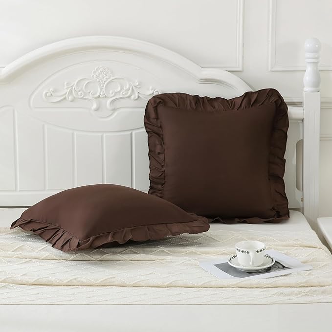 Merryword Chocolate Pillowcases 18x18 Dark Brown Throw Pillow Covers Pack of 2 Soft Microfiber Ruffle Decorative Pillowcase Cushion for Couch Sofa Bedroom