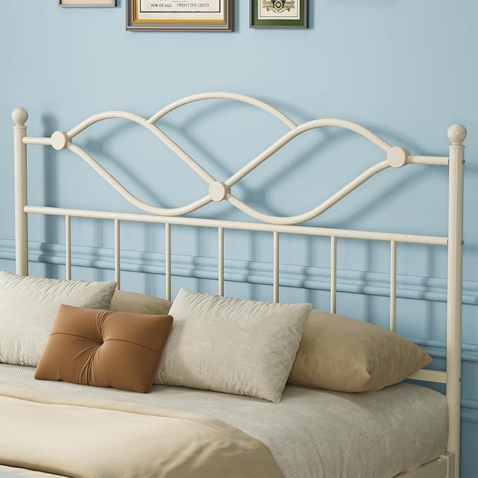 Elephance Queen Size Headboard Only,Vintage Platform Headboard for Queen Size Bed Frame Country Style, Height Adjustable,Sturdy and Stable, Easy Assembly, Sand White