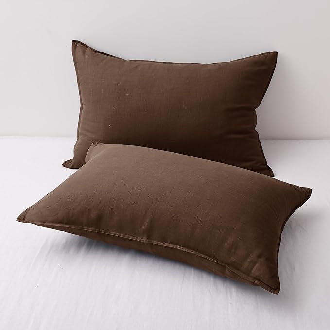 CHUFFED 100% French Linen Pillow Cases Queen Size Set of 2, Stone Washed Flax Pillow Shams with Zipper Closure - Breathable & Cooling for Hot Sleepers,20x30 Inches, Cocoa