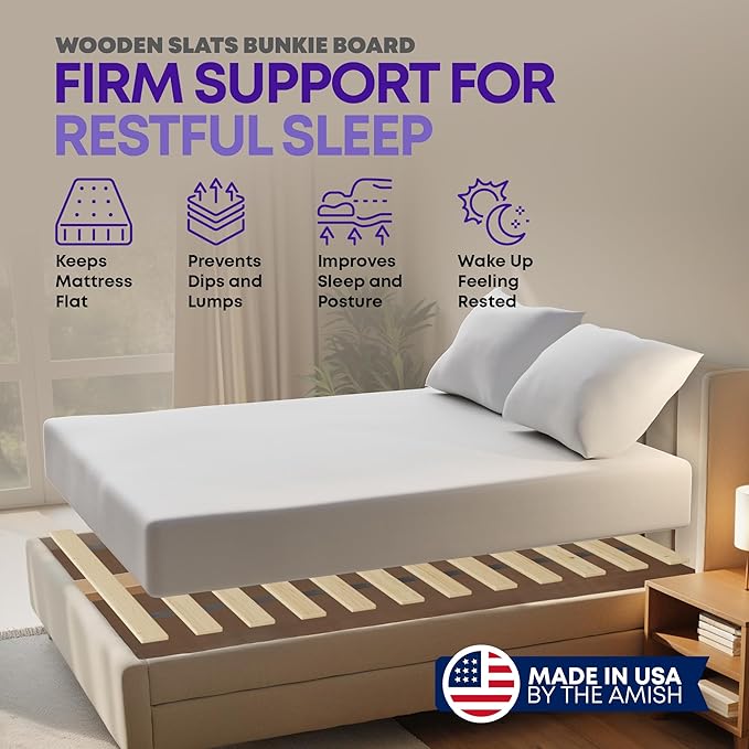 Greaton, Wooden Queen Bed Slats for Support Under Mattress – Replacement Wood Slats for Queen Size Bed Frame – Under Mattress Support Without Extra Height – 2.38 Standard Width