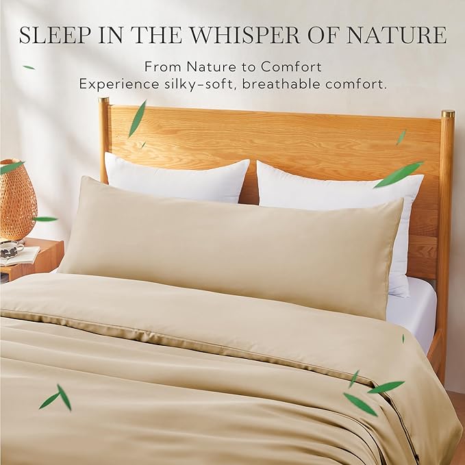 MR&HM Cooling Body Pillow Case 20"x54", Body Pillow Cover for Hot Sleepers, Breathable & Moisture Wicking, Silky Soft Envelope Long Pillowcase, Rayon Derived from Bamboo & Polyester Blend, Beige