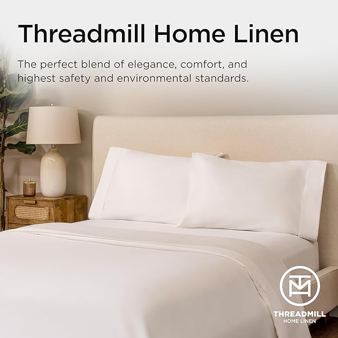 Threadmill Pillow Cases Standard Size | 1200 Thread Count 100% Supima Cotton Pillow Covers, Luxury Smooth Solid Sateen | Hotel White
