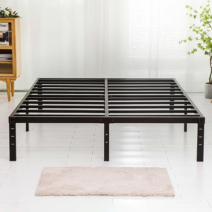 Wulanos King Size Bed Frame with Steel Slats Support, Sturdy and Durable, No Box Spring Needed, 16 Inch High 3500lbs Heavy Duty Metal Platform Frames with Storage, Noise-Free, Black
