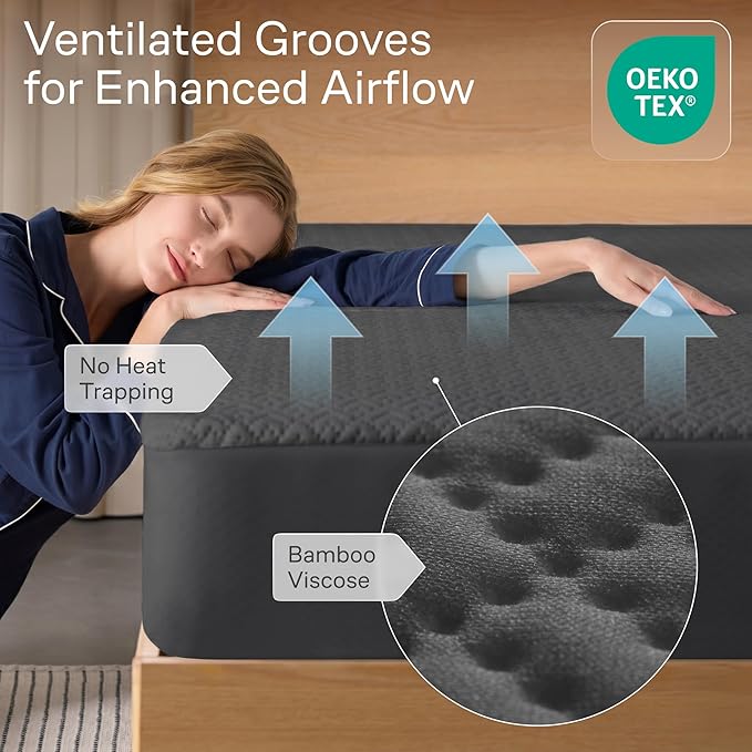 100% Waterproof King Mattress Protector - 360 Pad Protection Against Spills, Stains & Accidents for Parents & Pet Owners - Noiseless & Cooling Viscose Made from Bamboo (Gray)