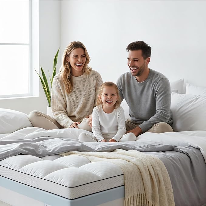 King Size Dual Layer 4 Inch Memory Foam Mattress Topper, 2 Inch Gel Memory Foam and 2 Inch Pillow Top Mattress Pad Cover, Thick Soft Bed Topper Medium Support for Back Pain, White