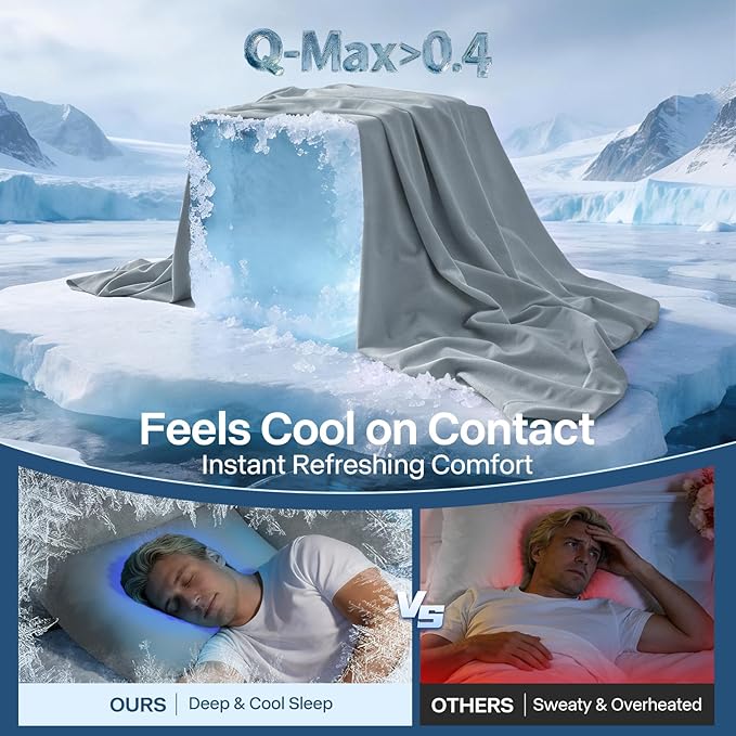 Luxury Cooling Pillowcases King Size 2 Pack, Q-Max>0.4 Cool Touch for Hot Sleepers&Night Sweats Beauty Sleep Anti-Frizz, Softer Than Silk Pillowcover Oeko-TEX Certified Grey, Elegant Gray