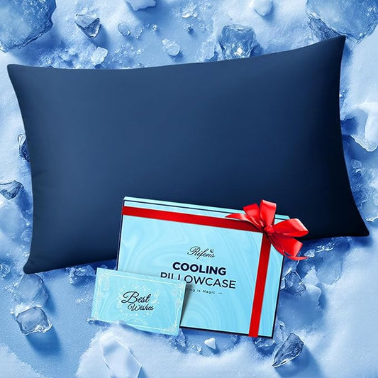 Ice Cooling Pillowcase for Hot Sleepers, Instantly Cool, Stays Cold All Night, Softer Than Silk Pillow Cases, Pillow Covers with Invisible Zipper, Gift for Men & Women - King Size, Navy Blue (1 Pack)